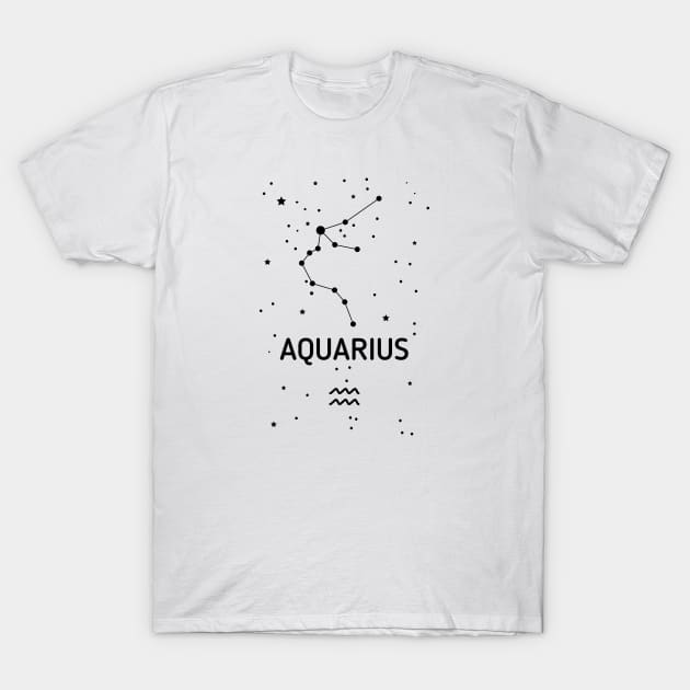 Aquarius Zodiac Sign Constellation (Black Print) T-Shirt by The Cosmic Pharmacist